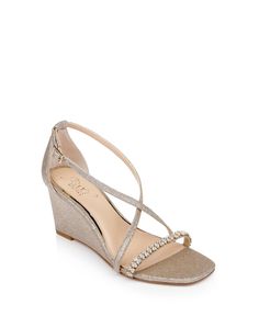 in stock Jewel Badgley Mischka, Evening Sandals, Strap Wedge, Wedge Sandal, Badgley Mischka, Cork Wedge, Wedge Heels, Wedge Shoes, Gold Glitter