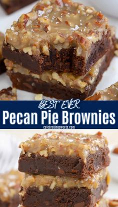 pecan pie brownies stacked on top of each other