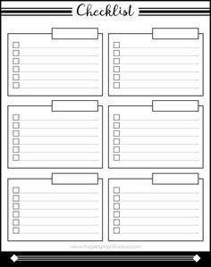 the printable checklist is shown in black and white, with lines on it