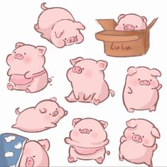 several pigs in different positions and sizes