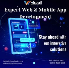 a cell phone with the words expert web & mobile app development on it and an image of