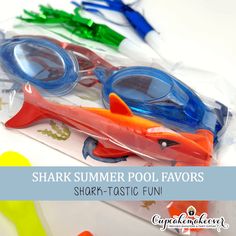 shark summer pool favors with swimming goggles