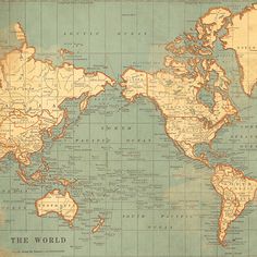 an old map of the world with all countries and major cities on it's sides