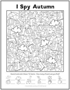 a coloring page with the words i spy autumn