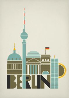 the berlin skyline is shown in blue and brown