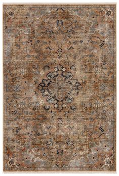 Inspired by the vintage perfection of sun-bathed Turkish designs, the Zefira collection showcases detailed traditional motifs that have been updated with on-trend, saturated colorways. The Amena rug boasts an elegantly distressed medallion in rich tones of gold, pink, tan, black, and gray. This power-loomed rug features cotton fringe detailing, a natural result of weft yarns, that echoes hand-knotted construction and adds brilliant texture to the plush, durable polypropylene pile. Jaipur Living Cintage Rug, Black And Tan Living Room Rugs, Traditional Area Rug Dark Floors, Dark Brown Leather Couch Living Room Rugs, Black Brown Gold Rug, Rustic Living Room With Area Rug, Dark Brown Couch And Rug, Loloi Rugs Living Rooms Traditional, Rugs For Brown Couch Living Rooms Rustic