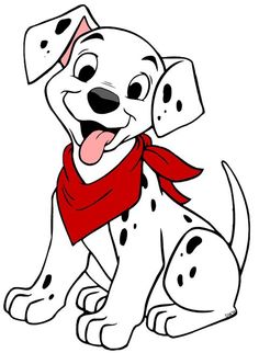 a cartoon dalmatian dog with a red scarf around its neck and tongue sticking out