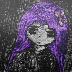 a drawing of a girl with purple hair