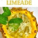 an image of a pineapple with limeade on it's side and leaves