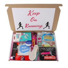 the keep on running box is packed with items to help runners get through their paces