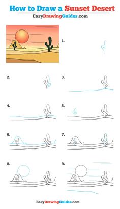 how to draw a sunset desert with easy drawing guides for kids and beginners - step by step instructions