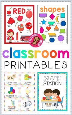 classroom printables for the red, blue and green colors are shown in this set