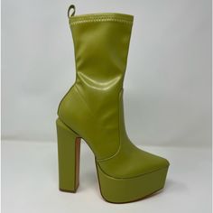 Platform Heel Ankle Bootie Super Comfortable Spring Closed Toe Synthetic Heeled Boots, Spring Synthetic Closed Toe Heeled Boots, Trendy Ankle Boot Heels With Padded Ankle, Ankle-high Synthetic Platform Boots For Spring, Spring Ankle-high Synthetic Platform Boots, Spring High Heel Platform Boots With Padded Ankle, Trendy Ankle Boot Heels With Padded Heel, Green Round Toe Platform Boots For Party, Green Platform Boots With Round Toe For Party