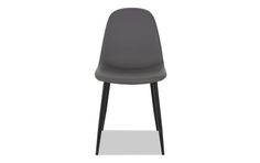 a grey chair with black legs on a white background and the seat upholstered