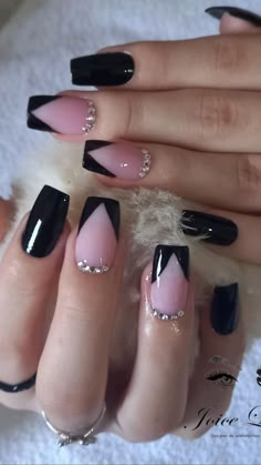 Black And Purple Nails, Nail Art Inspo, Silver Nail Designs, Nails Design With Rhinestones, Ideas Nails, Gem Nails, Nail Nail