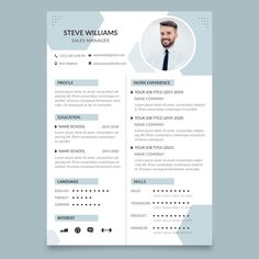 a professional resume template with blue and white colors on the cover, it is designed to be