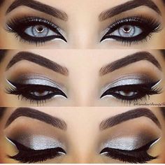 Black and white #double liner with silver shadow Gorgeous cat #eyemakeup ❣@stylexpert ❣ Make Up Diy, Day Eye Makeup, Make Up Primer, Make Up Designs, Hooded Eye Makeup, Makijaż Smokey Eye, Makeup Hacks, Stunning Eyes, Gorgeous Eyes