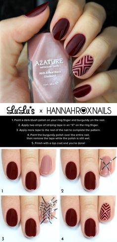 { Burgundy and Dark Blush Nail Tutorial } Wine Nails, Nail Designs Tutorial, Wine Club, Blush Nails, Red Nail Designs, Nail Swag, Nails Desing, Prom Nails