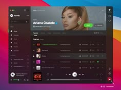 the web page for ariana grande's music album is displayed in front of a colorful background