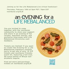 an evening for a life rebalancing flyer with pizza and vegetables on it