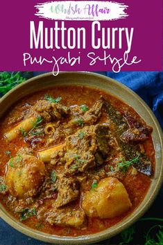 mutton curry in a bowl with the words mutton curry purjguri style