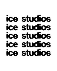 the words ice studios are black and white