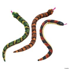 two colorful snakes on white background with one curled up