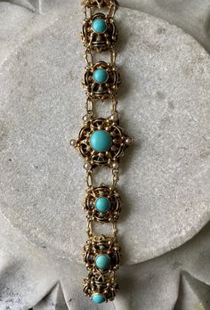 Beautiful Austro Hungarian Persian Turquoise Pearl Gold Gilt Sterling Silver Vintage Bracelet Austro Hungarian Jewelry Elegant Turquoise Bracelets With Cabochon, Vintage Turquoise Jewelry With Intricate Design, Victorian Turquoise Jewelry For Formal Occasions, Vintage Blue Jewelry With Jubilee Bracelet, Vintage Blue Jubilee Bracelet Jewelry, Hungarian Jewelry, Persian Jewelry, Vintage Bangle Bracelets, Edgy Jewelry