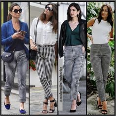 Checkered Work Pants Outfit, Gingham Pants Outfit Work, Black And White Houndstooth Pants Outfit, Black And White Check Pants Outfit, Houndstooth Pants Outfit Work, Black And White Plaid Pants Outfit Work, Black And White Trousers Outfit, Pattern Pants Outfit Work, Black And White Gingham Pants Outfit