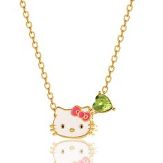 Embrace the charm of Sanrio Hello Kitty with the Heart Birthstone Necklace. This delightful piece, crafted in brass and adorned with a heart-shaped birthstone, radiates sweetness and elegance. The plated finish adds a touch of luxury to this iconic accessory. Hello Kitty Birthday Outfit, Paris Fits, Hello Kitty Necklace, Kitty Necklace, Birthstone Charm Necklace, Hello Kitty Birthday, Hello Kitty Stuff, Peridot Green, Kitty Stuff