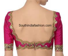 Scalloped Neckline Mirror Embellished Blouse Indian Blouse Pattern, Blouse Degine, Sari Blouse Design, Blouse Designs For Silk Sarees, Plain Sarees, Unique Saree, Scalloped Blouse, Indian Ethnic Fashion