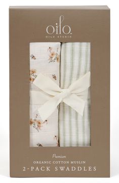 the organic cotton mush 2 - pack swaddles are packaged in a brown box