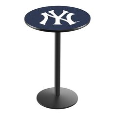 a new york yankees pub table with an mlb logo on the top and black base