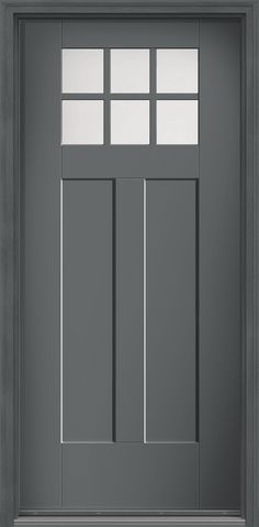 a gray door with glass panels and two sidelights