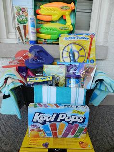 an assortment of toys sitting on top of a cart