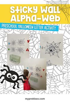 the cover of sticky wall alphabet - web for preschool halloween letters and numbers with spider