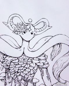 a drawing of a woman with an octopus on her head and arms in the air