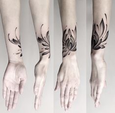 three different views of hands with tattoos on them