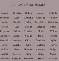 Vintage girl names Y2K super pretty girly names girl names name Vintage Names Aesthetic, Nickname Aesthetic Girl, Beautiful Username Ideas, Beautiful Last Names Unique, Pretty Last Names Aesthetic, Nama Nama Aesthetic Girl, Fantasy Username Ideas, Vintage Girl Names Aesthetic, Names For Girls Unique Rp