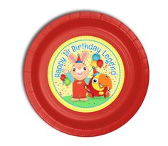 a red frisbee with a cartoon character on it