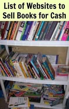 a book shelf filled with lots of books next to a pile of books on the floor