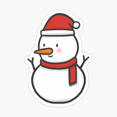 a cartoon snowman wearing a santa hat and scarf with one hand on his hip