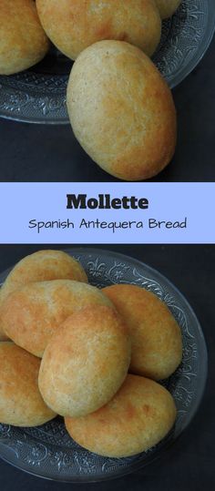 two pictures showing different types of breads on the same plate and in another photo