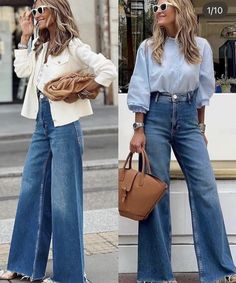 Hoco Jeans, Wide Leg Outfit, Jeans Outfit Ideas, Wide Leg Jeans Outfit, Looks Jeans, Jeans Outfits, Elegante Casual, Fashion Hacks, Autumn Style