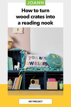 a book cover with the title how to turn wood crates into a reading nook