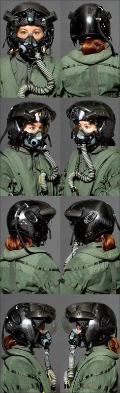 multiple shots of the helmet and goggles worn by an army man in green uniform