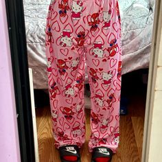 Hello Kitty Pjs Ready To Ship -Sizes S,M&L In Women *Tall Girl Friendly Measurements- 41 Inches Long & Waist Cam Stretch 18inches Wide -No Tags Cute Pj Outfits, Cartoon Pajama Pants, Hello Kitty Pjs, Hello Kitty Pajama Pants, Hello Kitty Pants, Pj Outfit, Cute Pjs, Baggy Sweatpants, Pink Sweatpants