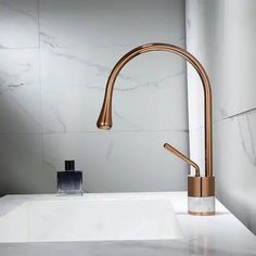 48273205330224 Marble Basin, Vessel Faucets, Rose Gold Marble, Bath Bathroom, Sink Mixer Taps, Single Hole Faucet, Marble Bathroom, Brass Accents, Gold Marble