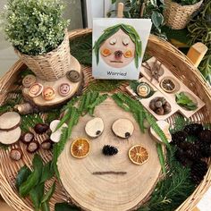 a basket filled with lots of plants and decorations