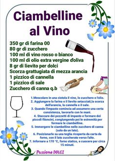 a poster with the words ciambelline al vino in italian and english